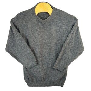 Vintage College Point Sweater Men L Gray Acrylic Long Sleeve Ribbed Made In USA